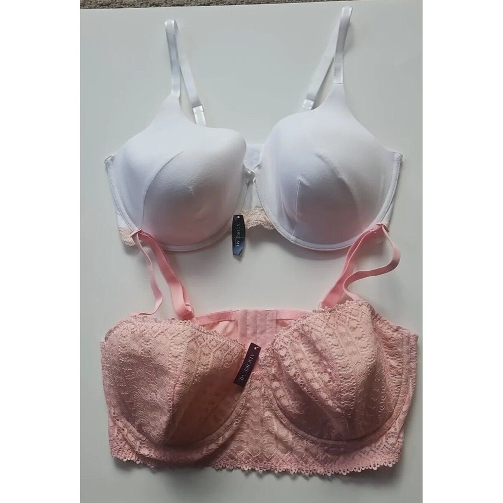 2 Adore Me Underwire Full Bras White Modal Pink Lace Sz 42DDD New With Tags